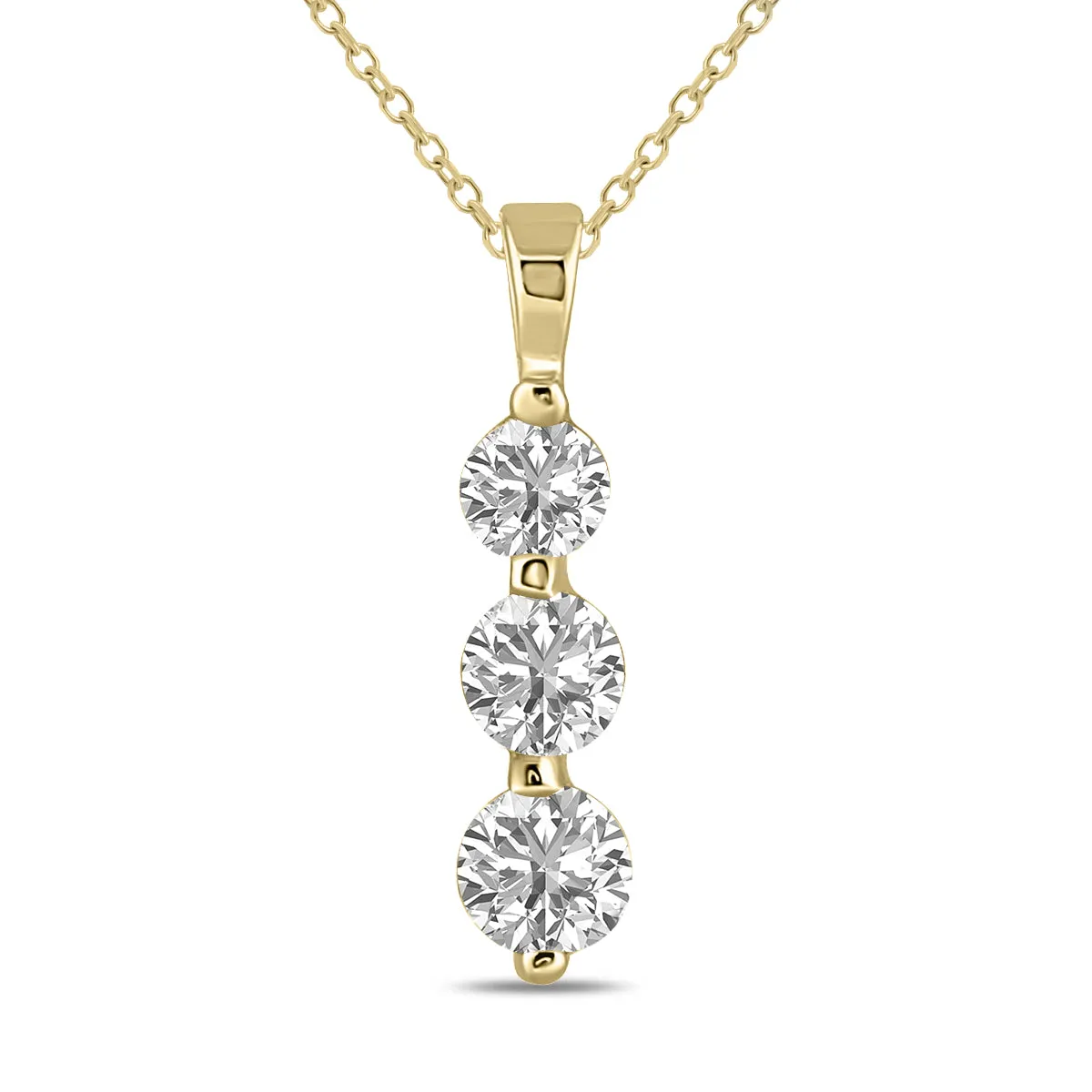 1 Ctw Lab Grown Diamond Three Stone Snow Pendant In 10K Yellow Gold