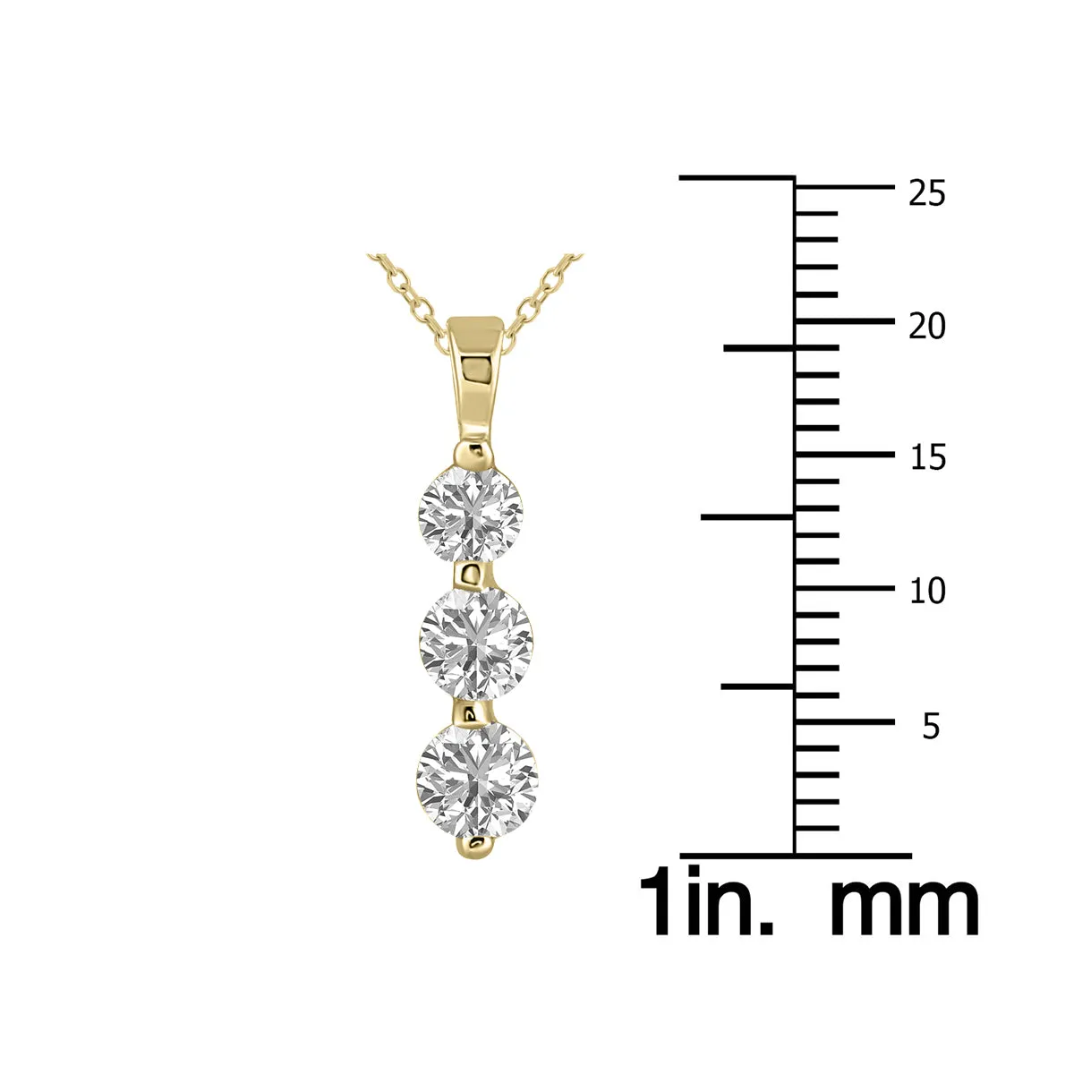 1 Ctw Lab Grown Diamond Three Stone Snow Pendant In 10K Yellow Gold