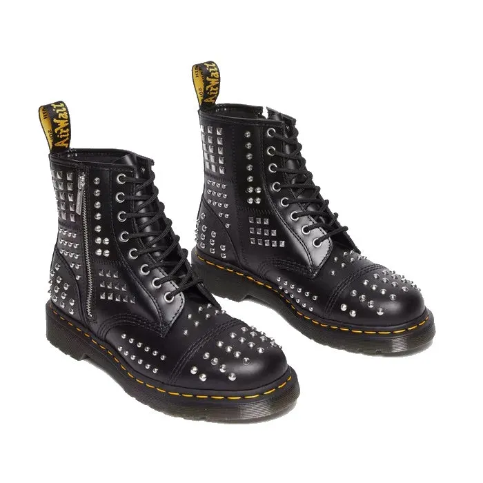 1460 Dr Martens Studded Zip Atlas Black Leather 8 Up Boot