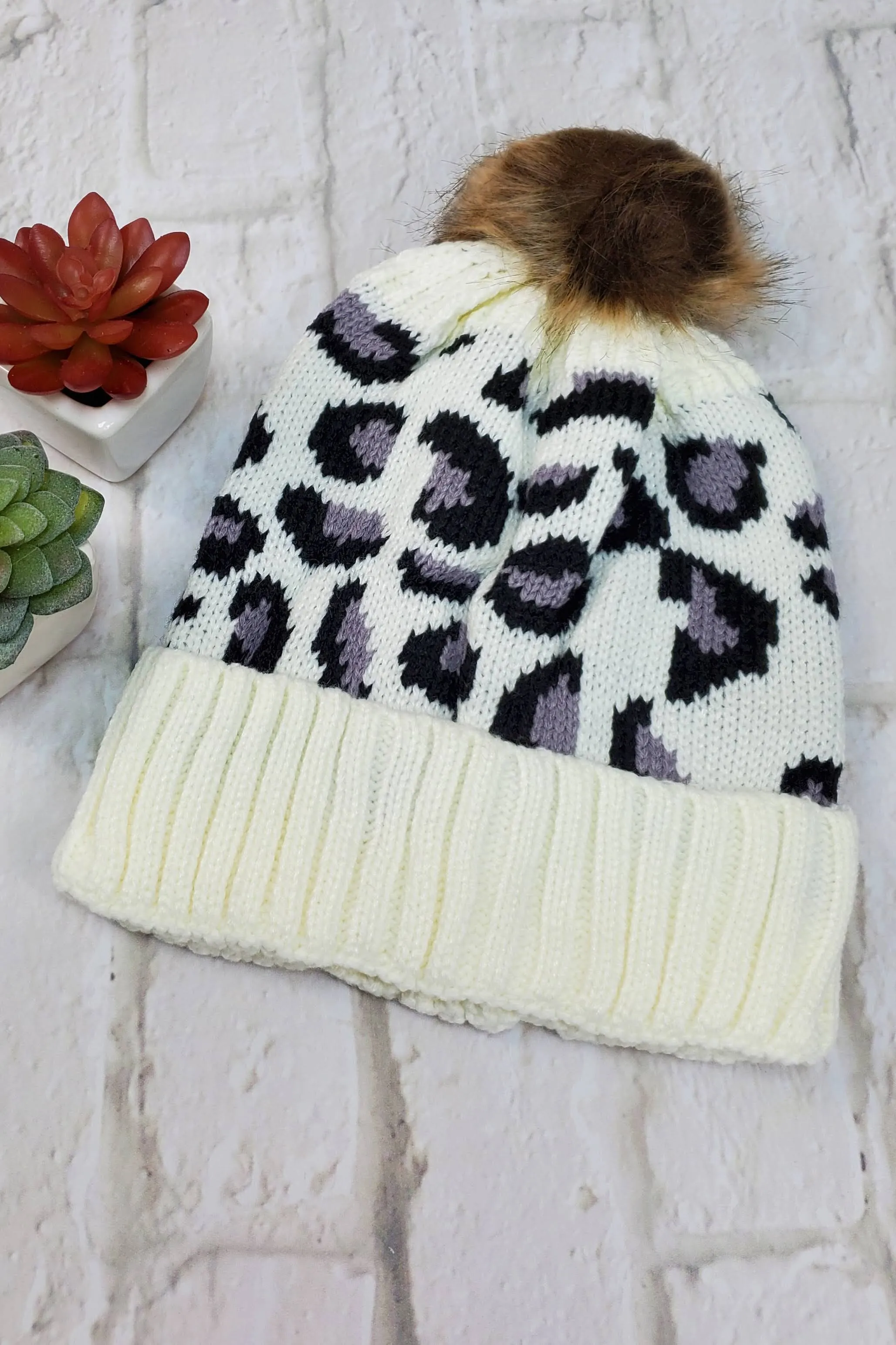 #30 Snow Leopard Pom-Pom Beanie