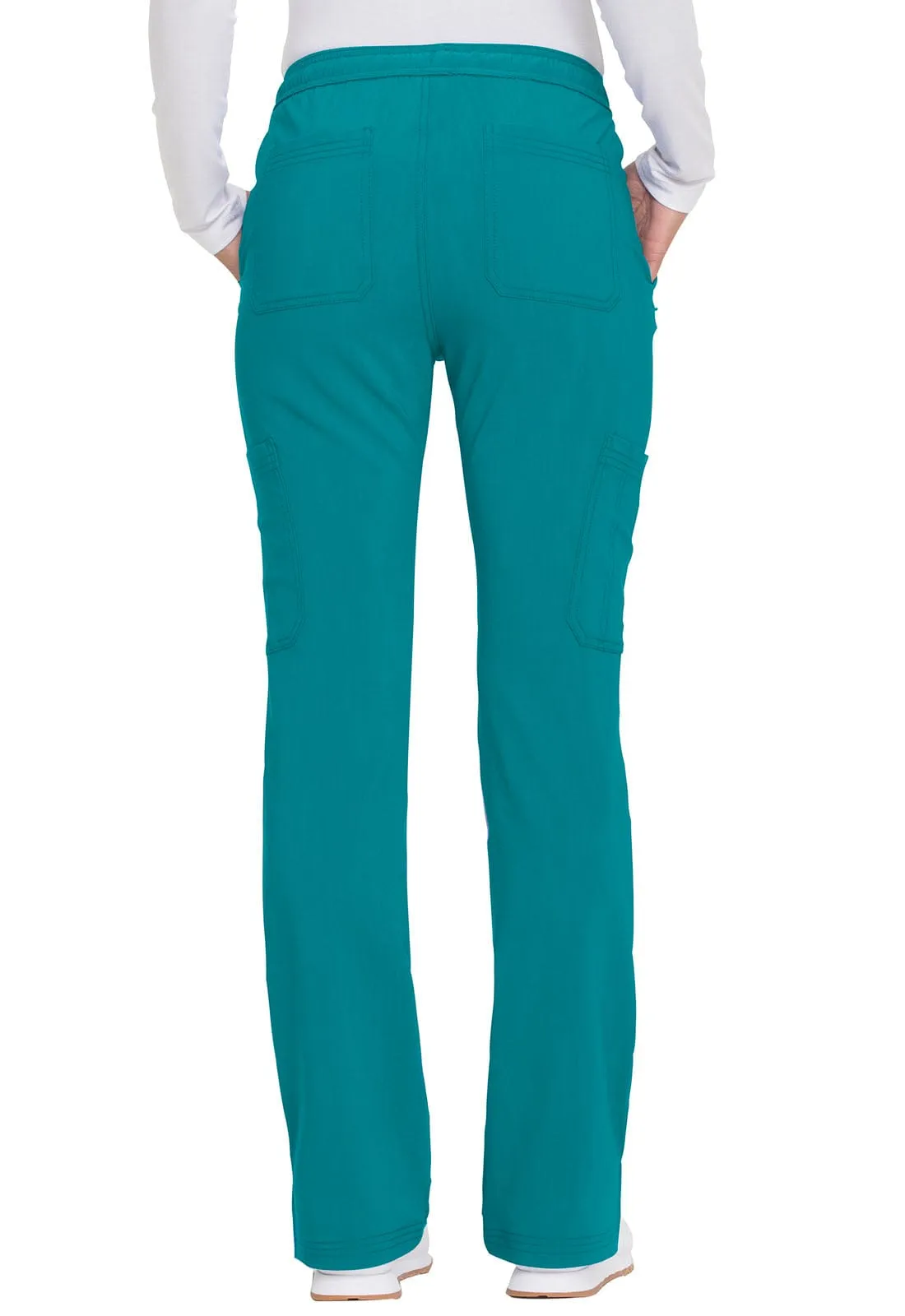 Advance Solid Tonal Twist Mid Rise Boot Cut Drawstring Scrub Pant Teal Blue XS DK200