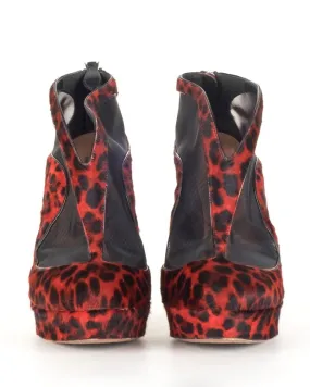 Alaïa Red Leopard Round Toe Ankle Booties 41