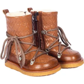 Angulus Cognac/Cognac Tex boot with hearts, laces and zipper