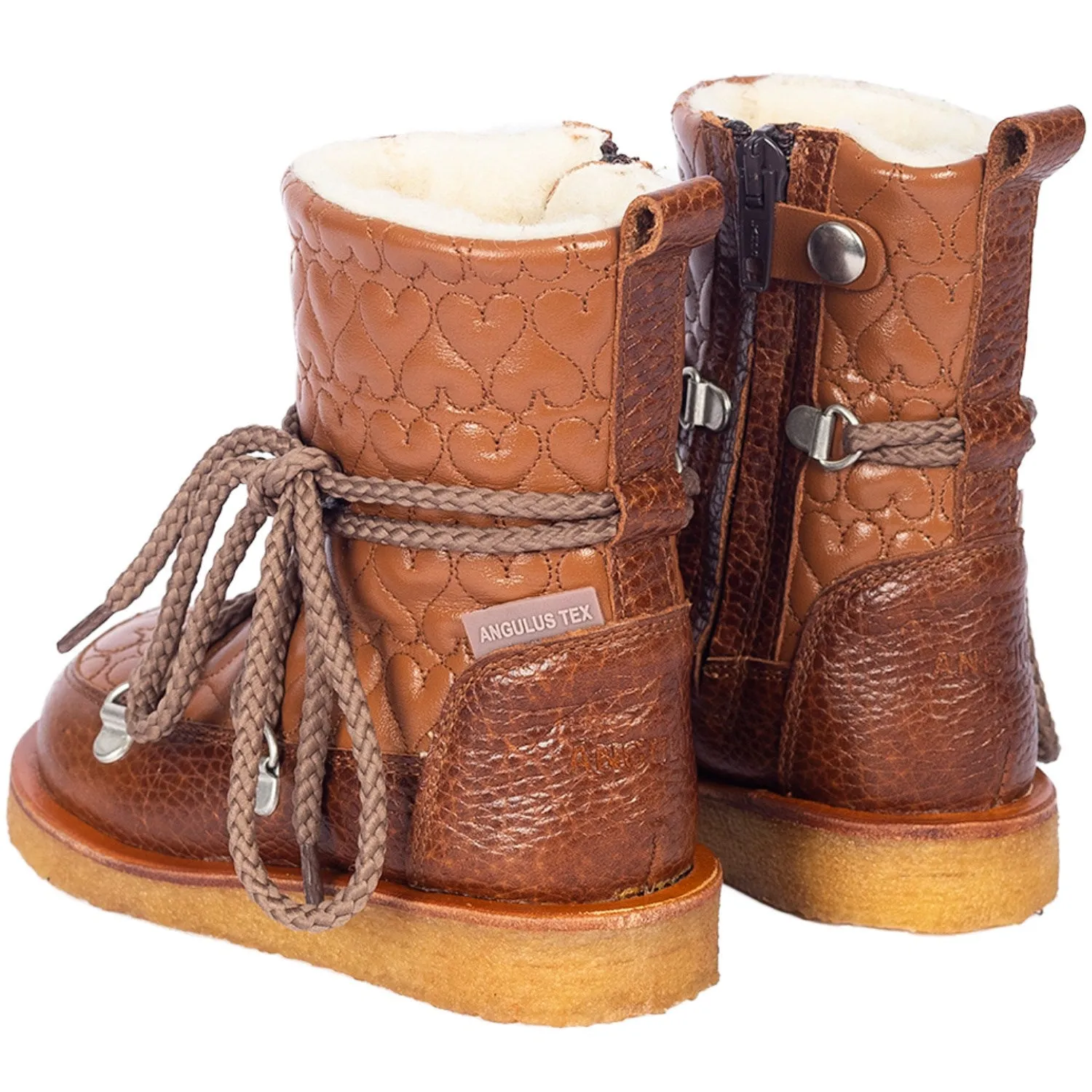 Angulus Cognac/Cognac Tex boot with hearts, laces and zipper