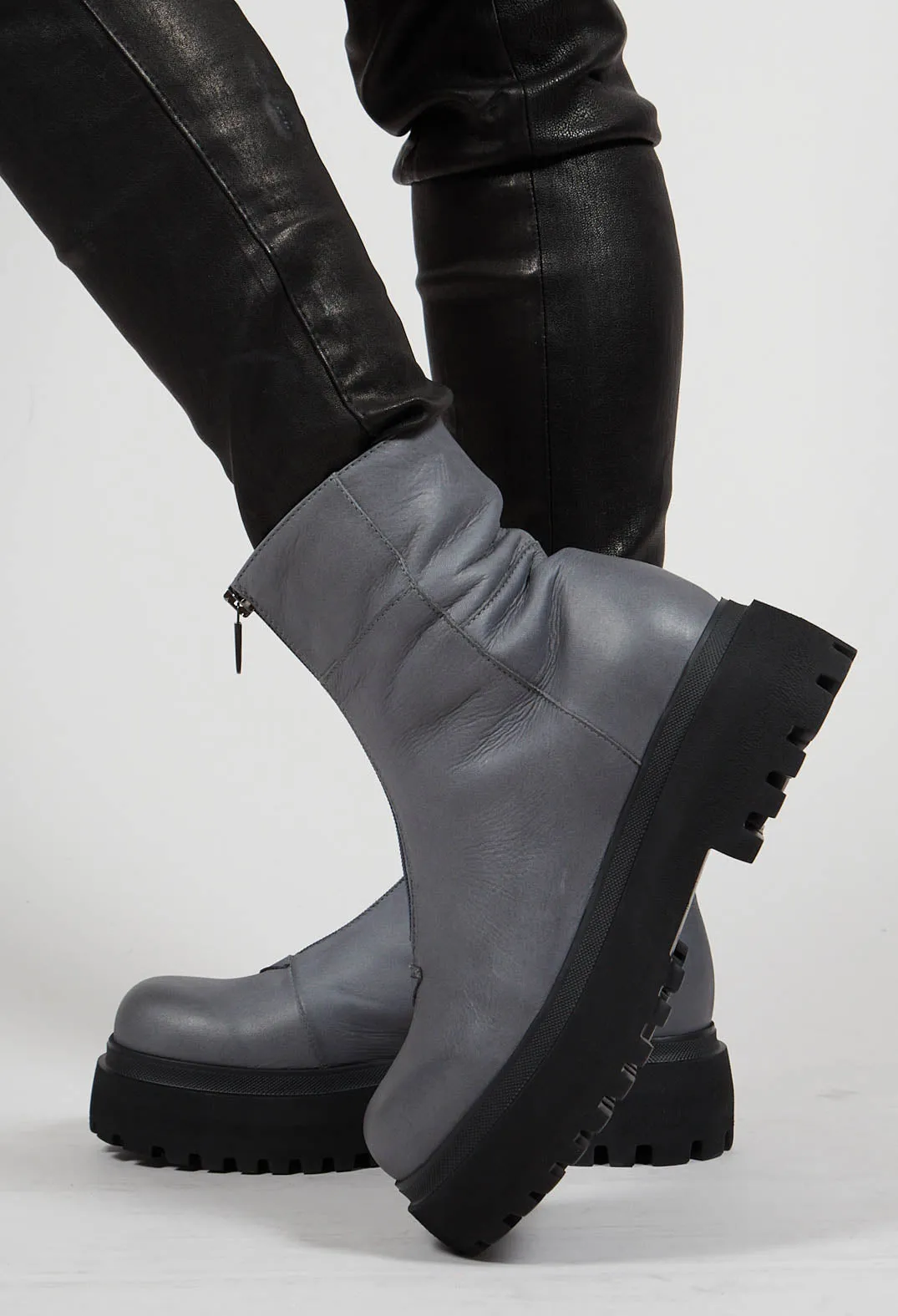 Ankle Boots with Zip Front in Gasoline Inky Blu