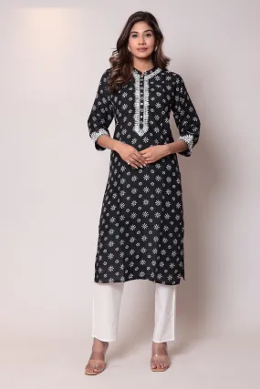 Bandhej Chanderi Straight Kurta with Thread work.