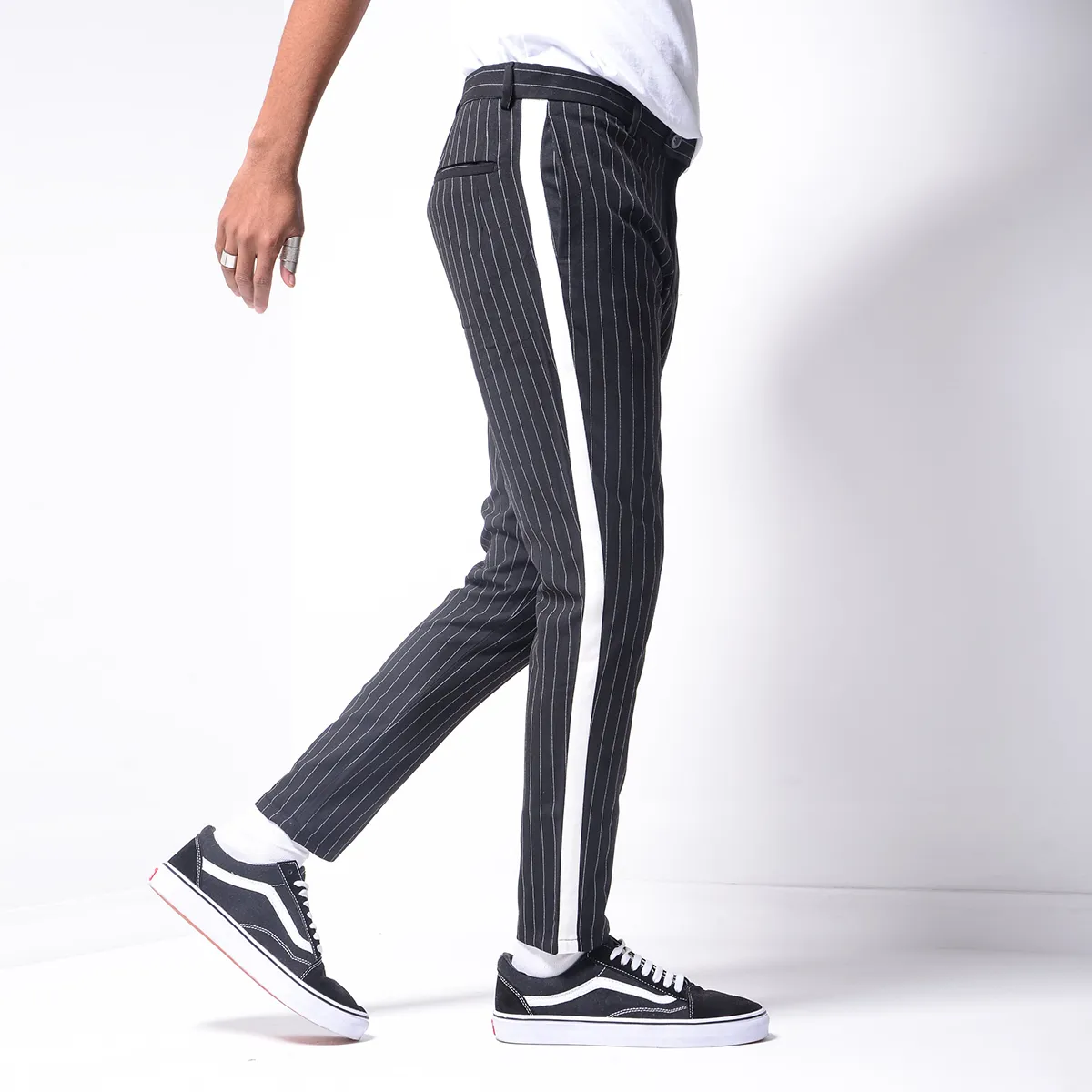 Black Ankle Pants Bold Stripes