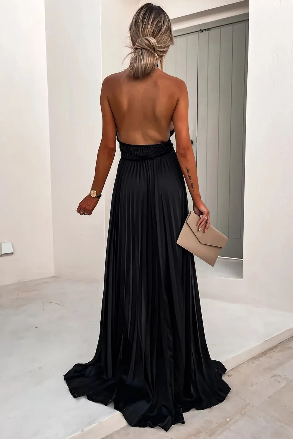 Black Backless Thigh High Split Prom Maxi Dress