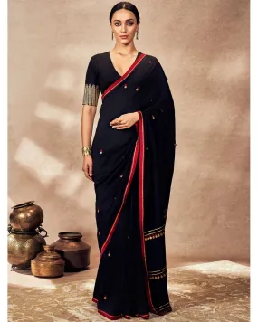 Black Coin Work Sari Set