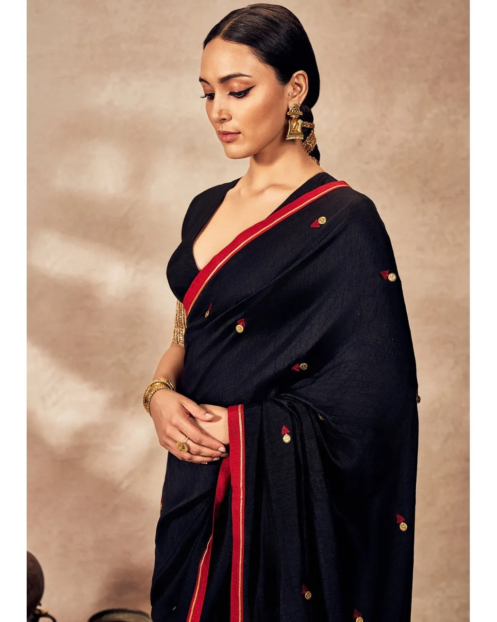 Black Coin Work Sari Set