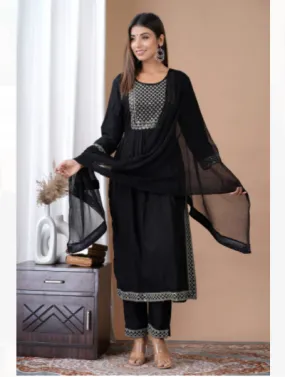 Black Schiffli work Salwar Suit Dupatta Set