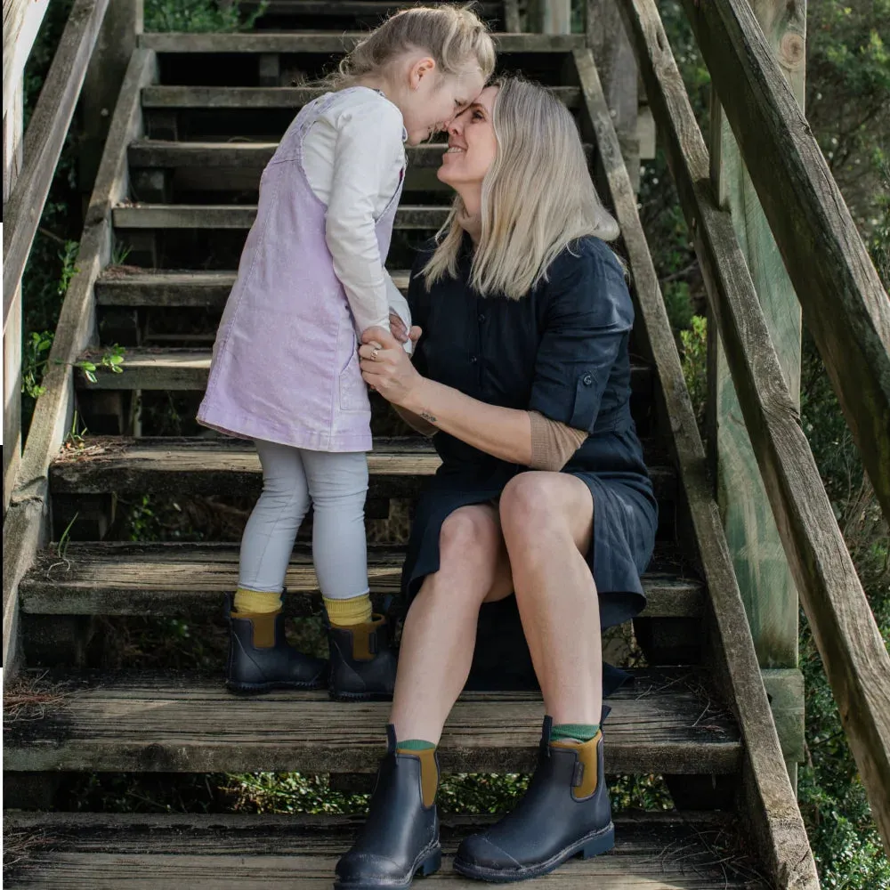 Bobbi Kids Wellington Boot // Oxford Blue & Tan