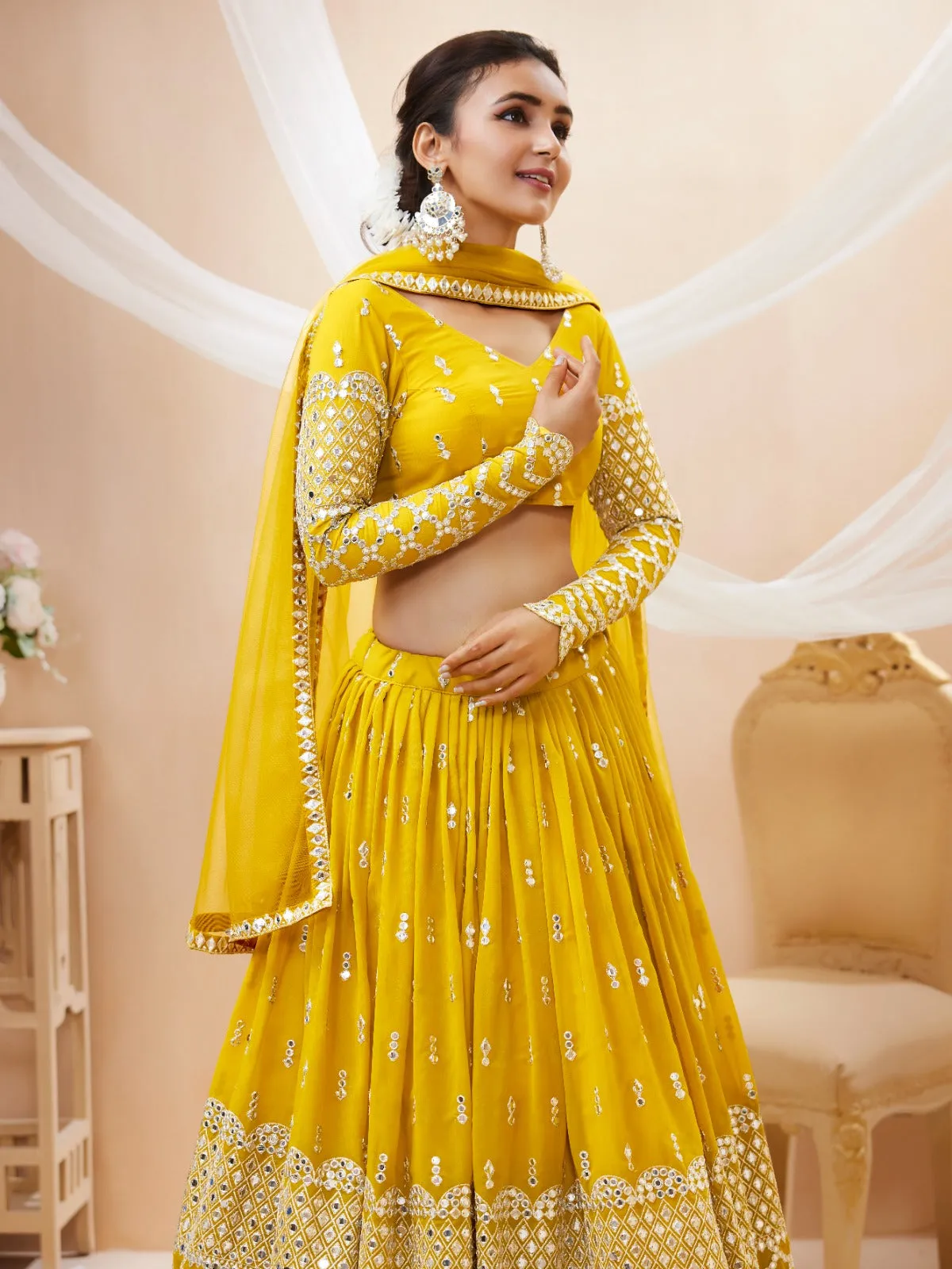 Bridal Yellow Sequence Work Lehenga