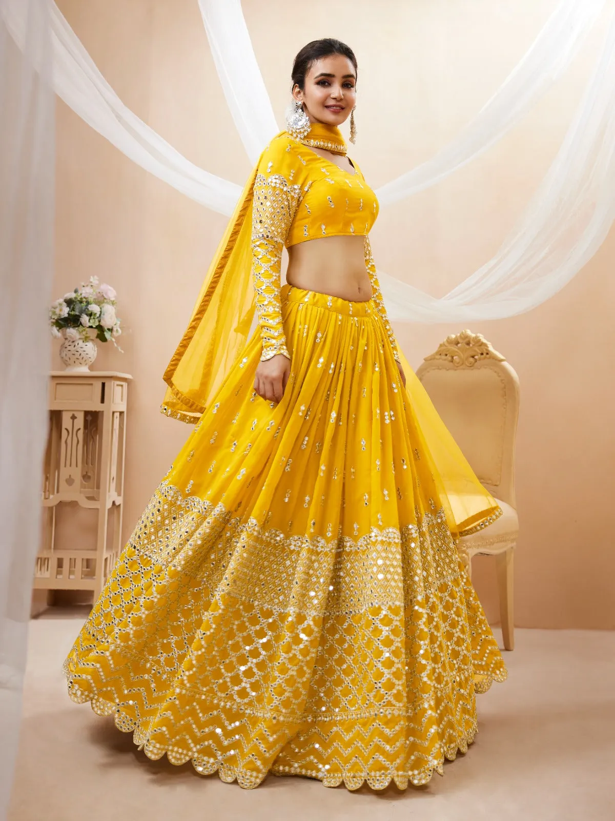 Bridal Yellow Sequence Work Lehenga