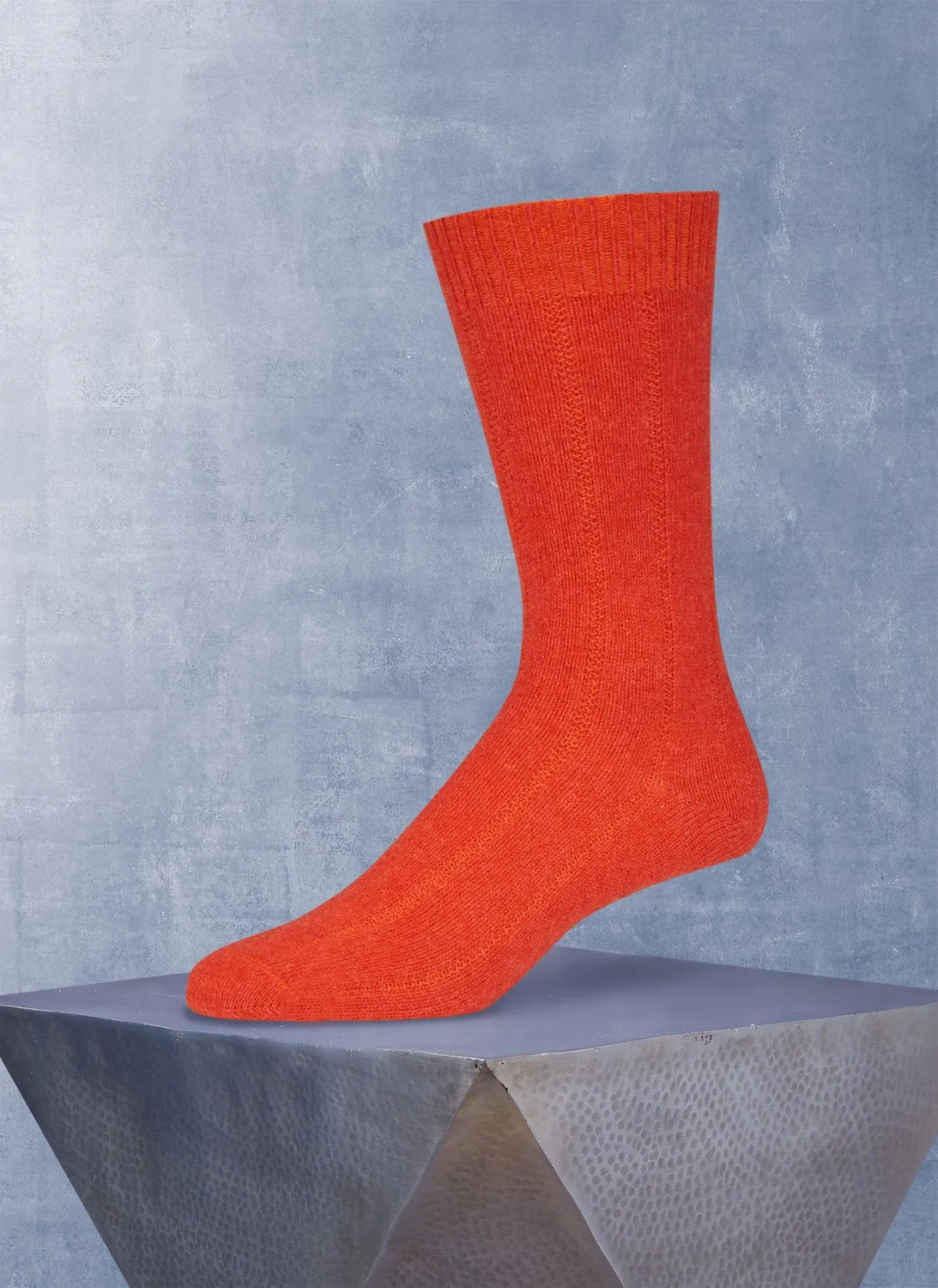 Cashmere Blend Rib Sock in Orange