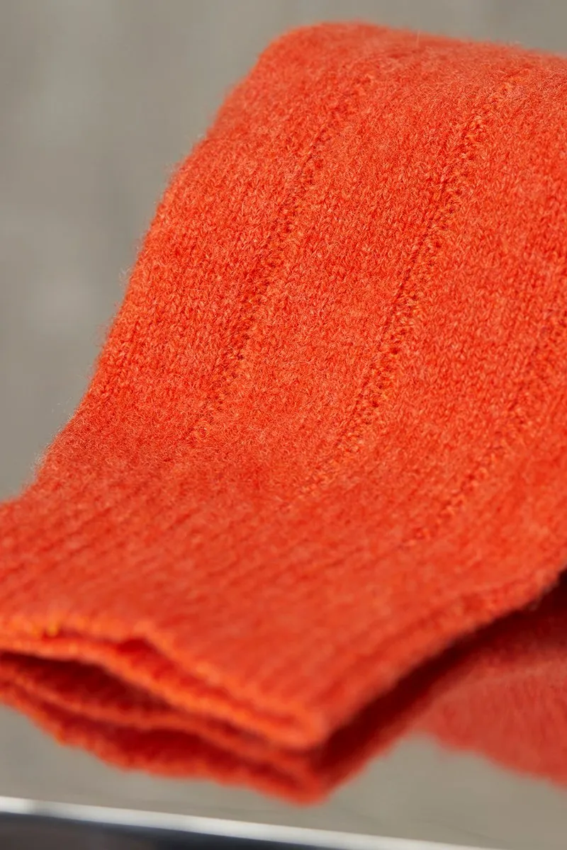 Cashmere Blend Rib Sock in Orange