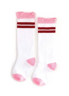 Cherry Stripe Lace Top Knee High Socks