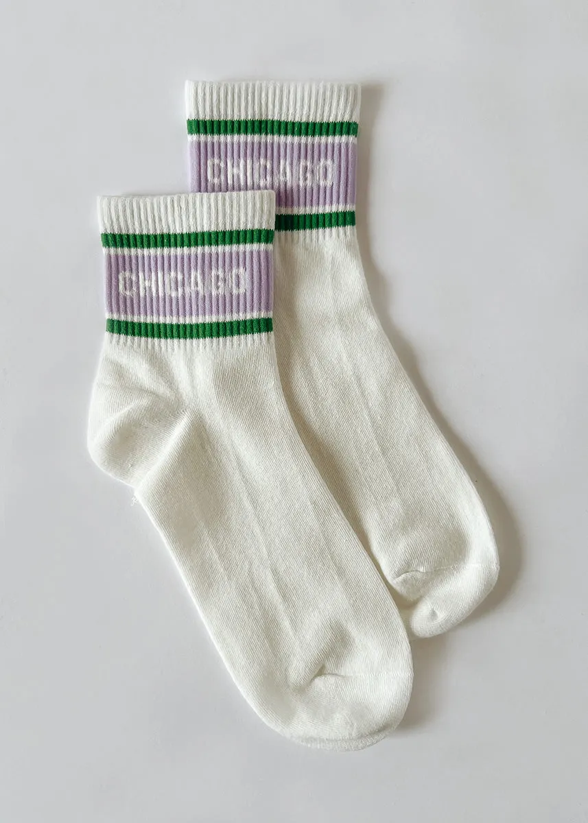 Chicago Triple Stripe Crew Sock - Purple/Green