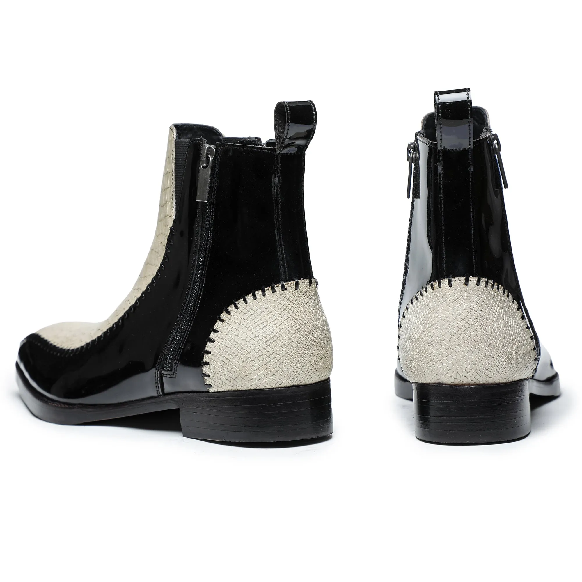 Driver Zipper Boots - Black & Beige