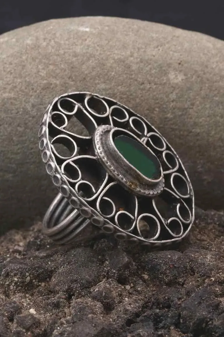 Filigree Work Oval Shaped Silver Ring