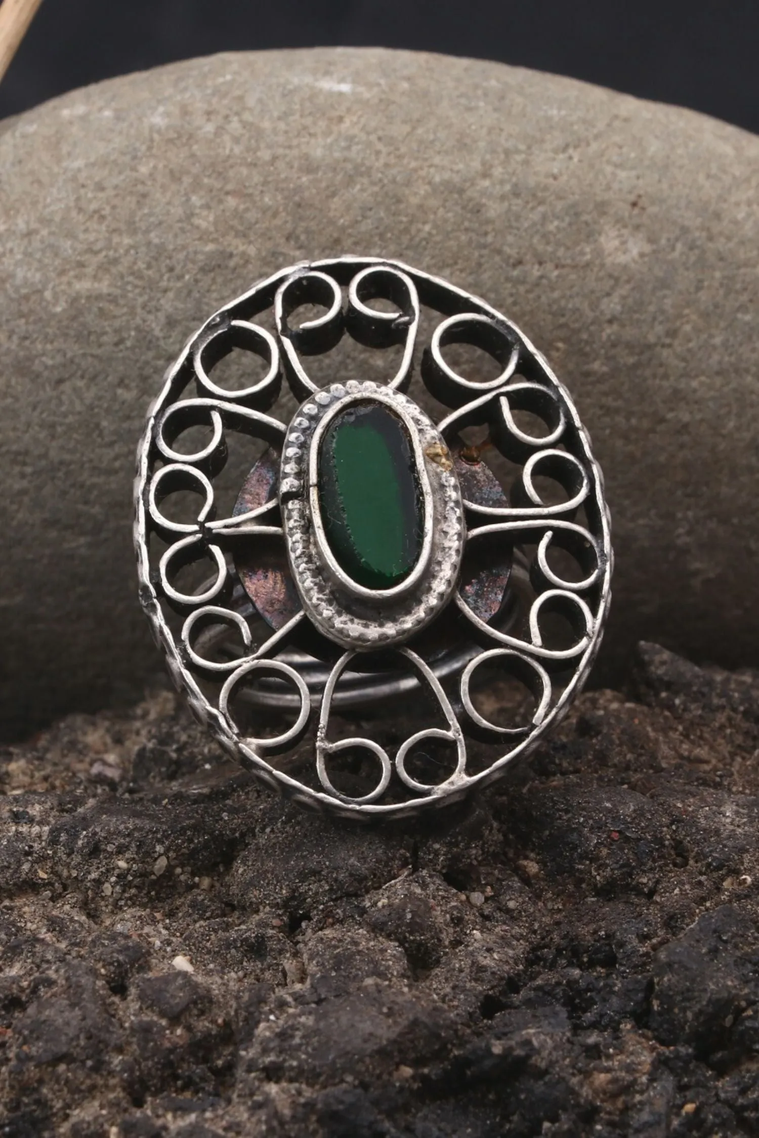 Filigree Work Oval Shaped Silver Ring