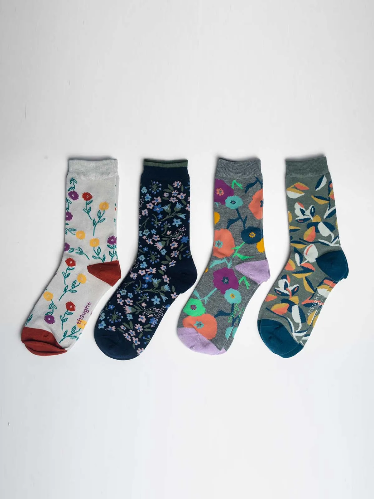 Flavia Floral Bamboo 4 Pack Sock Box - Multi