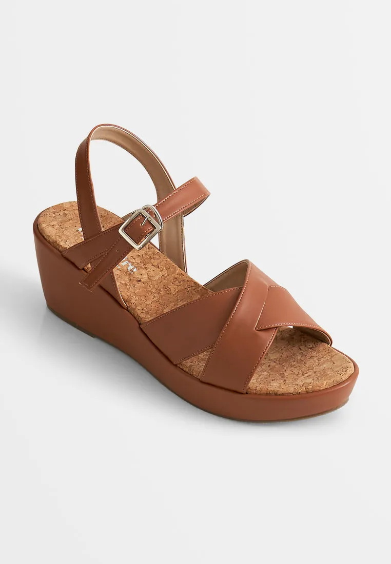 Freya Ankle Strap Cork Base Wedge Heels