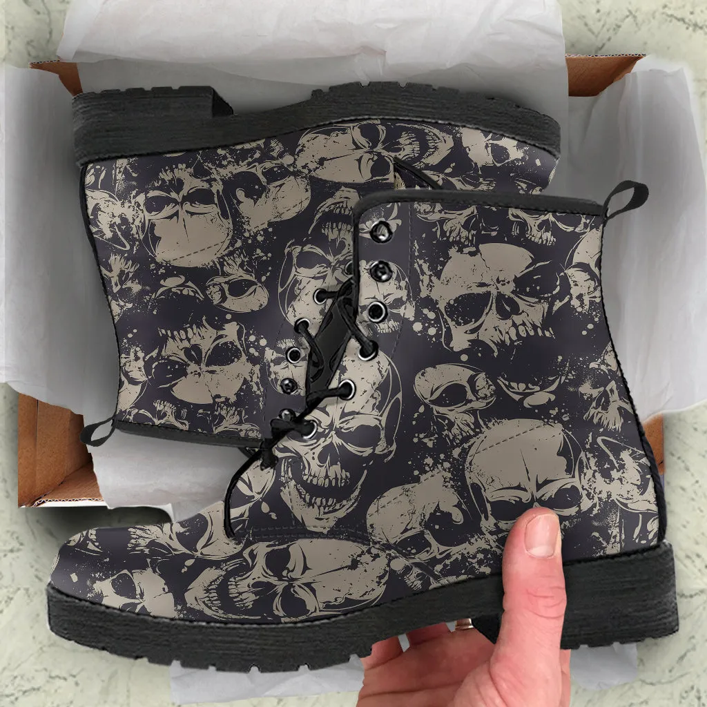 Grey Skull - Vegan Leather Boots