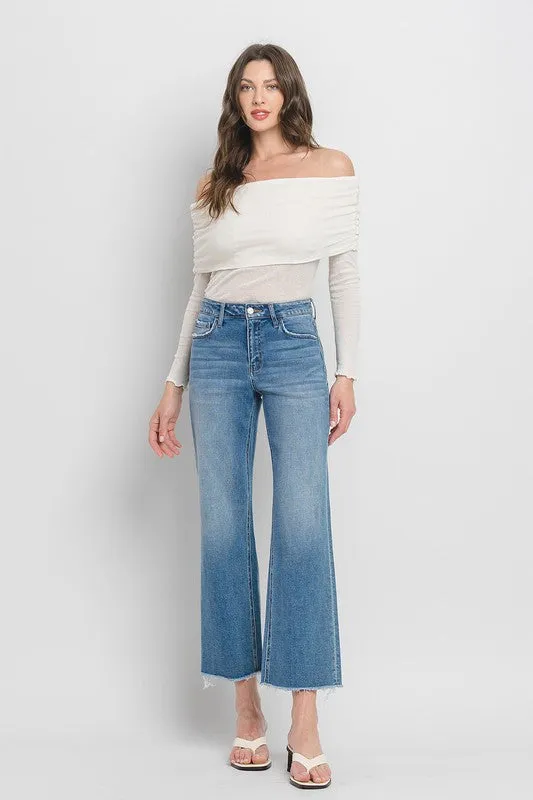 High Rise Ankle Slim Wide Jeans