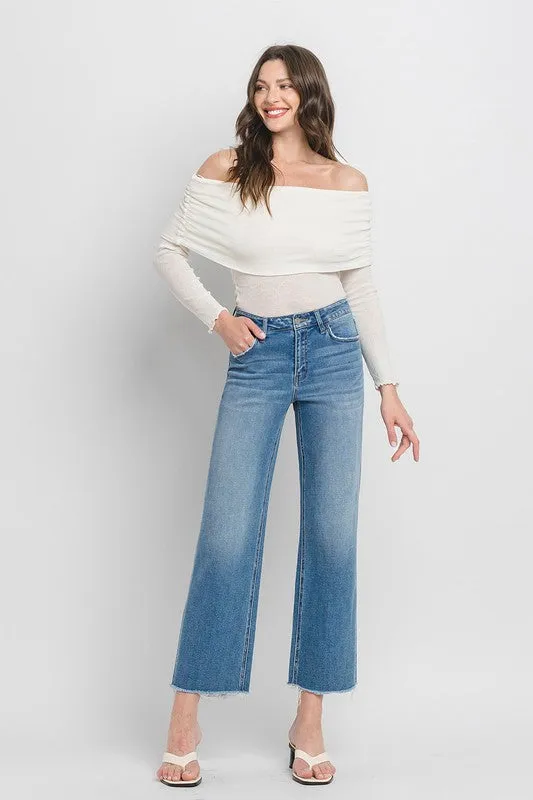 High Rise Ankle Slim Wide Jeans