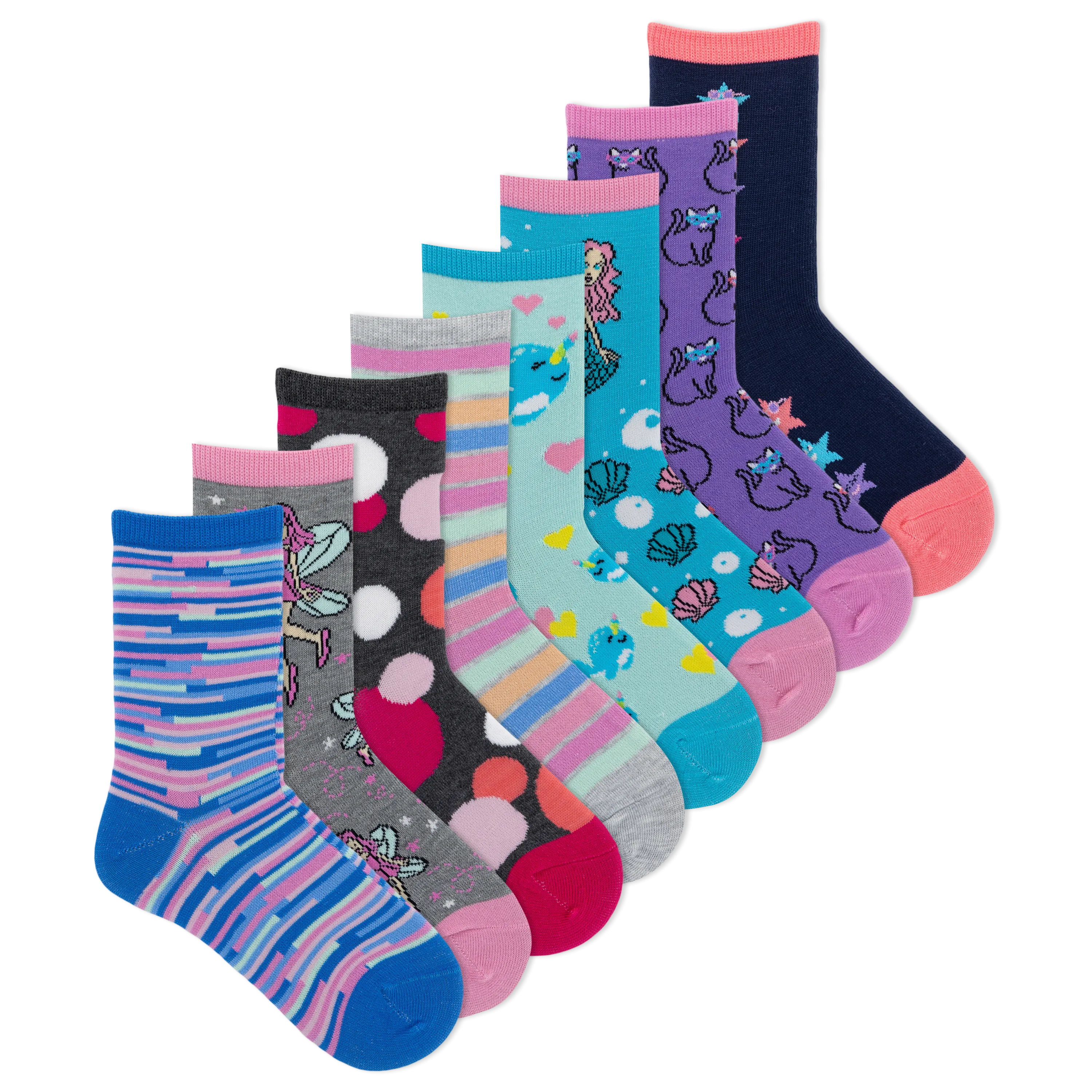 K.Bell Kid's Mystical Girls Crew Sock 8 Pack