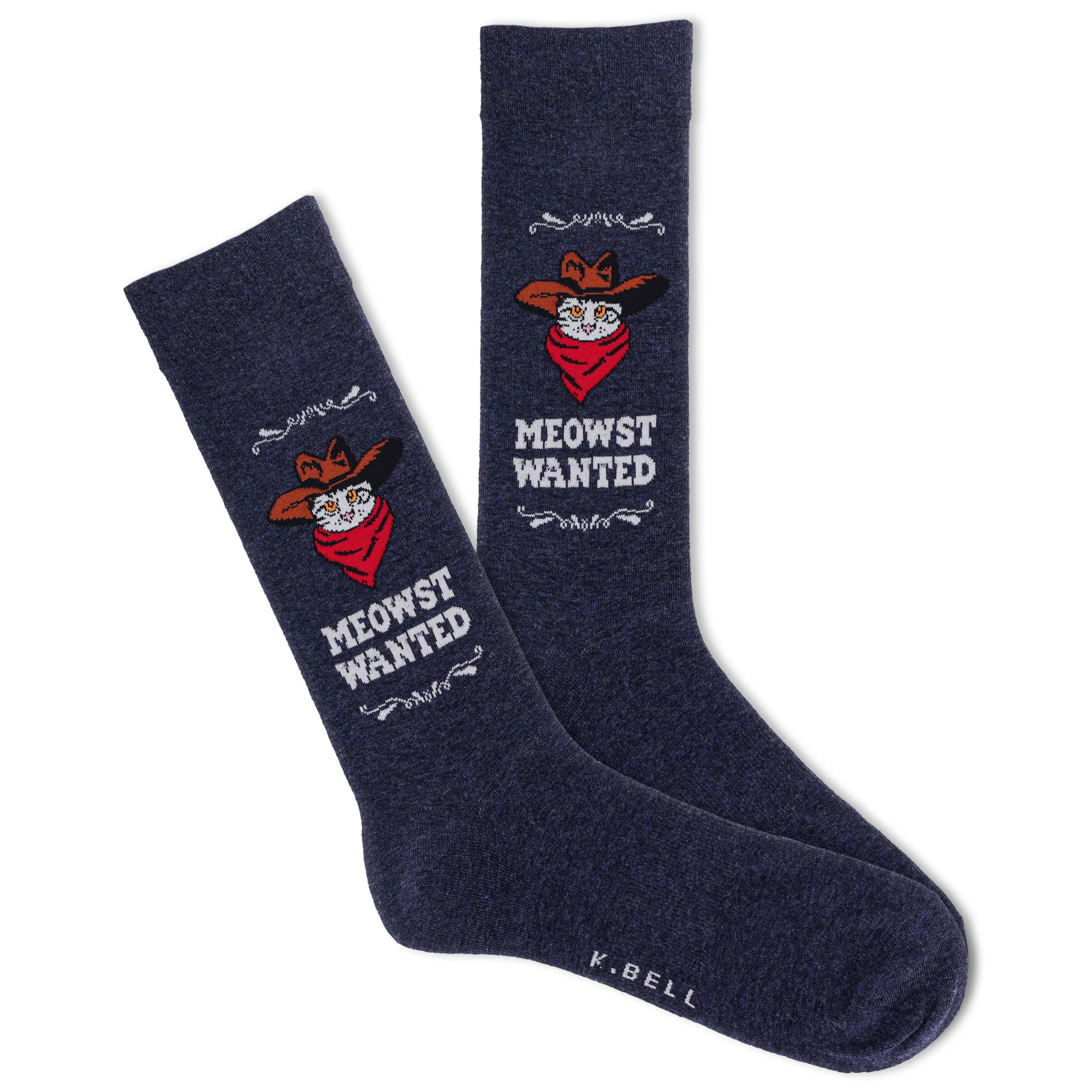 K.Bell Men's Meowst Wanted Crew Sock