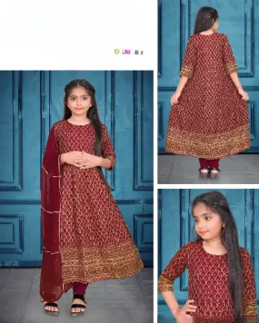 Kids Schiffli Work Rayon Gown With Dupatta