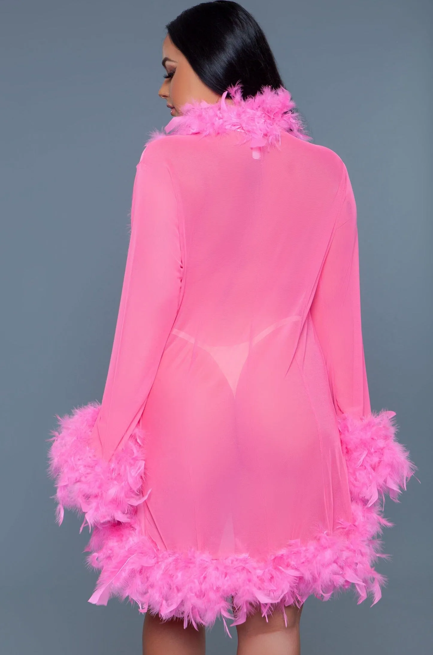 Knee Length Feather Robe With Ribbon Ties