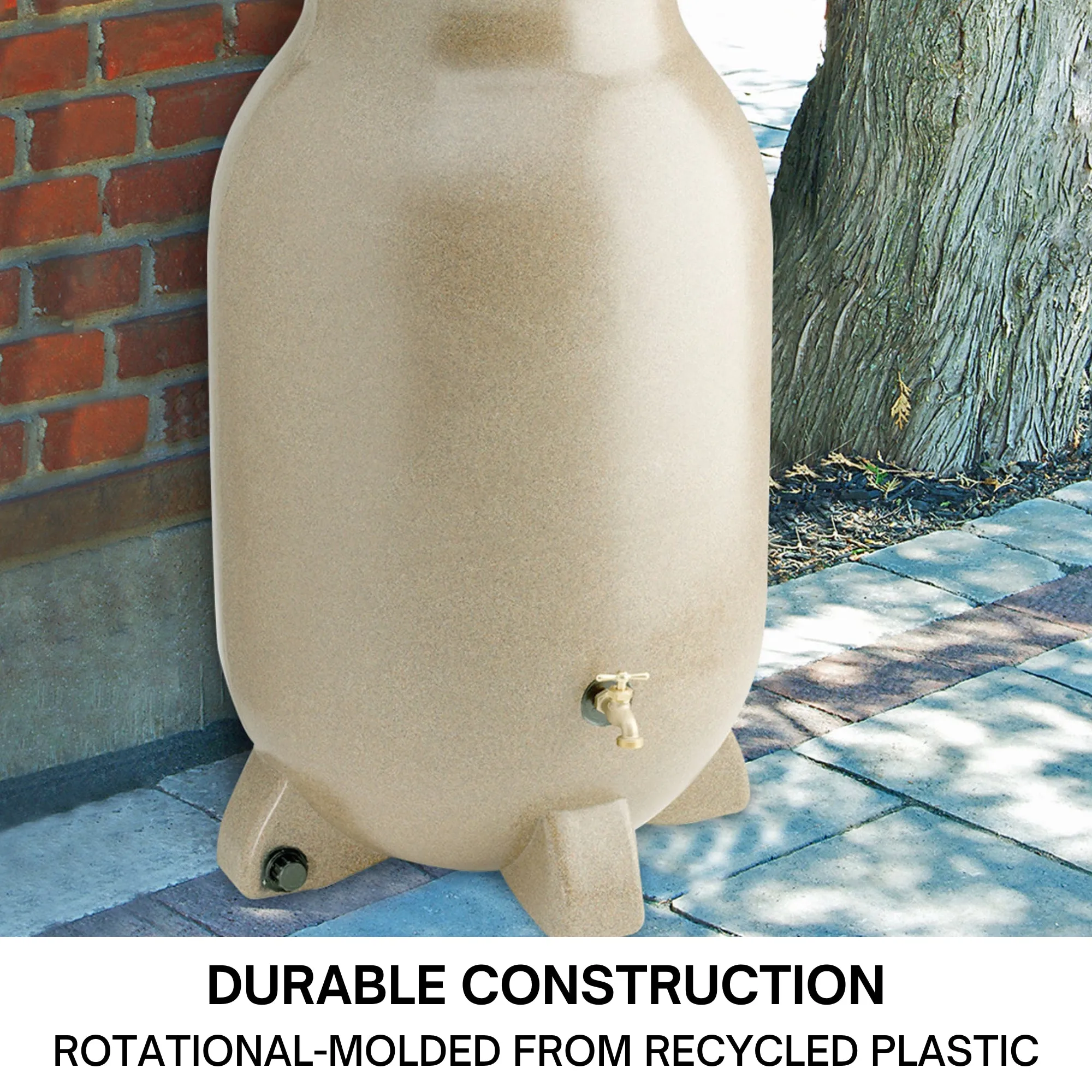 Koolscapes 75 Gallon Rain Barrel | Sandstone-Look Rainwater Collection Urn | Outdoor Water Catcher & Storage | Sustainable Watering For Lawn Plants & Gardens | Brass Spigot | Recycled Plastic | Beige