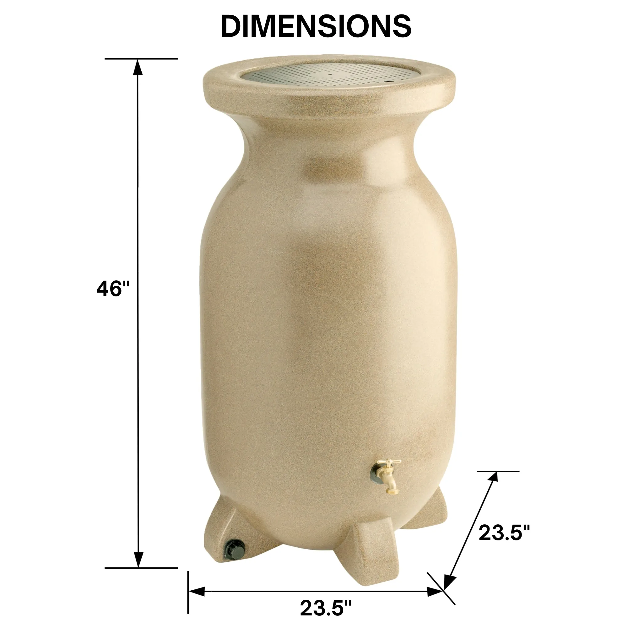 Koolscapes 75 Gallon Rain Barrel | Sandstone-Look Rainwater Collection Urn | Outdoor Water Catcher & Storage | Sustainable Watering For Lawn Plants & Gardens | Brass Spigot | Recycled Plastic | Beige