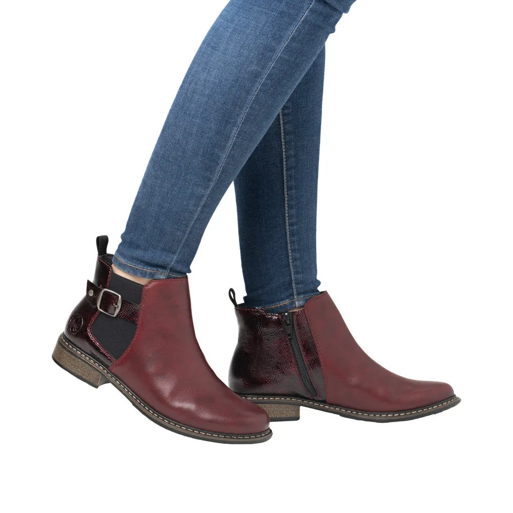 Ladies Rieker Boots Wine Combination Chelsea Boot Side zip Style Z4965-35