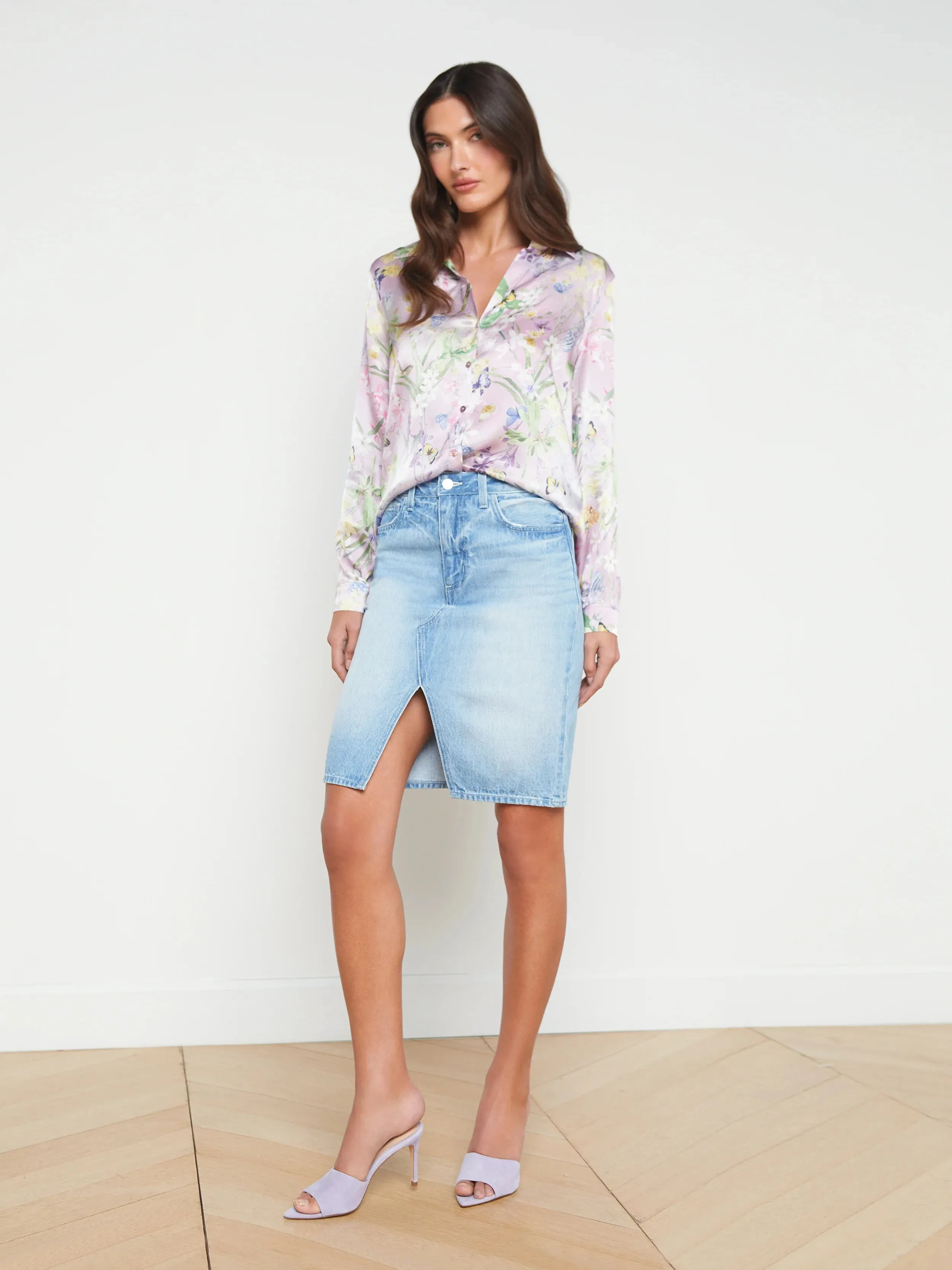 L’agence - Tyler Silk Blouse - Lilac Snow Botanical Butterfly