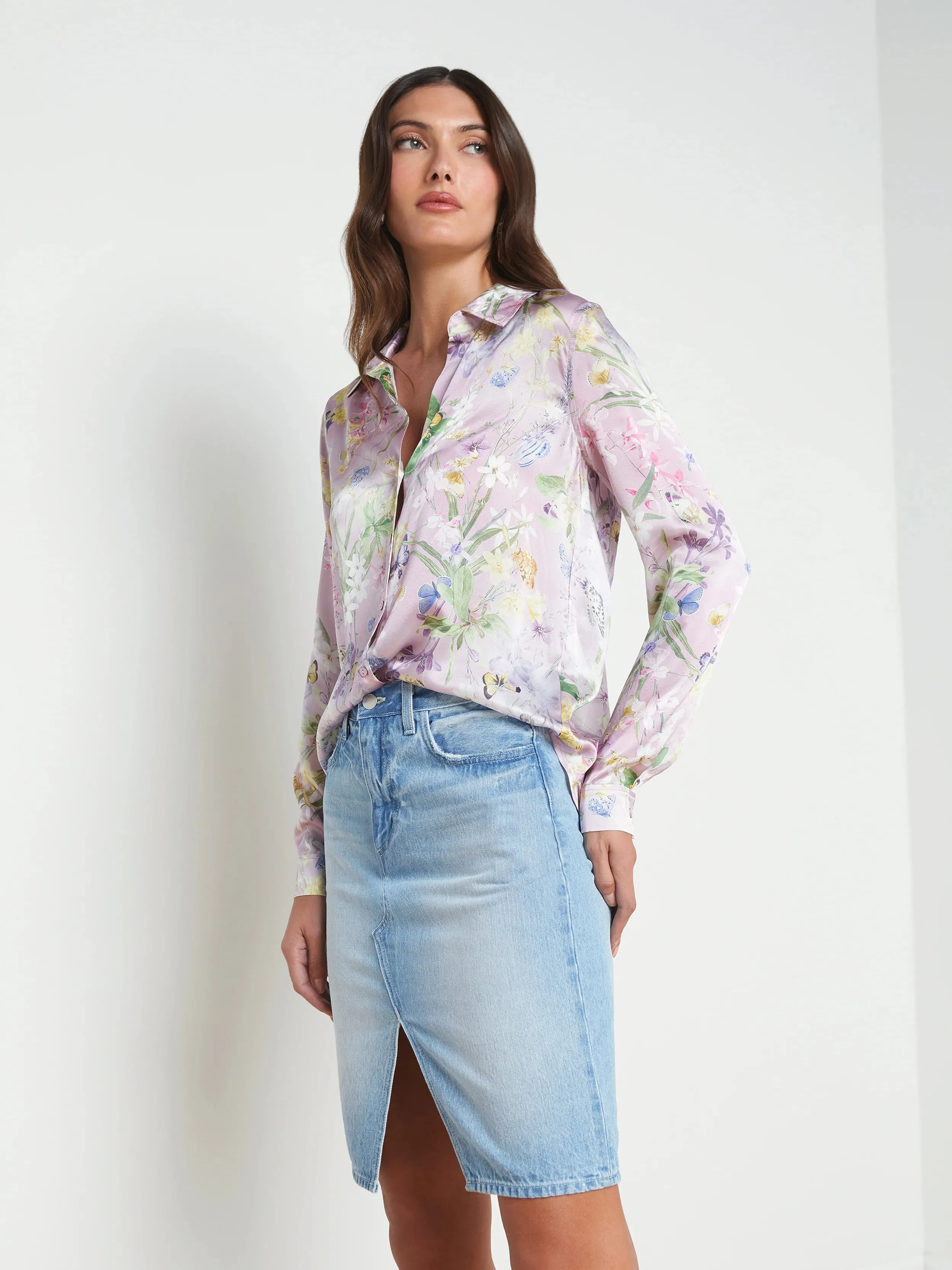 L’agence - Tyler Silk Blouse - Lilac Snow Botanical Butterfly