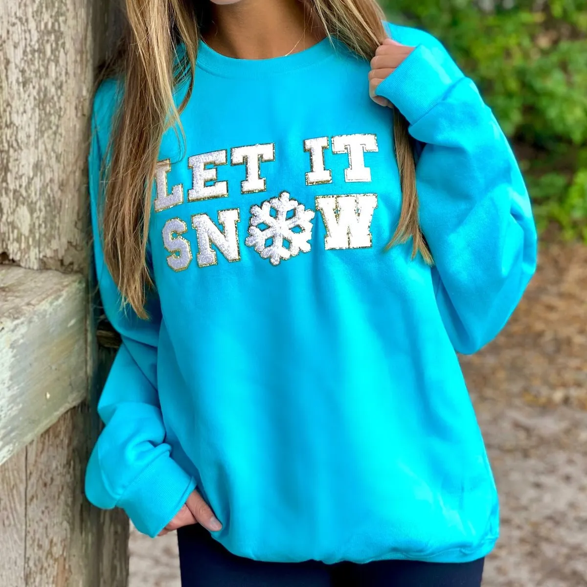 Let It Snow Letter Patch Crewneck Sweatshirt