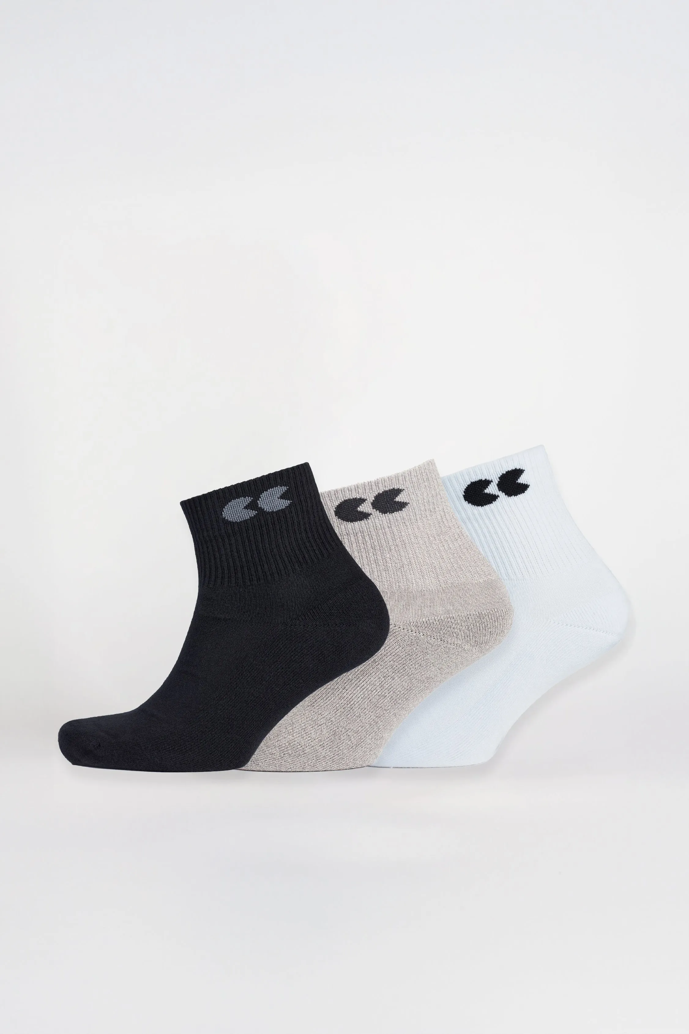 Logo Sports Cotton Sock Ankle 3 Pack - Black/Grey/White