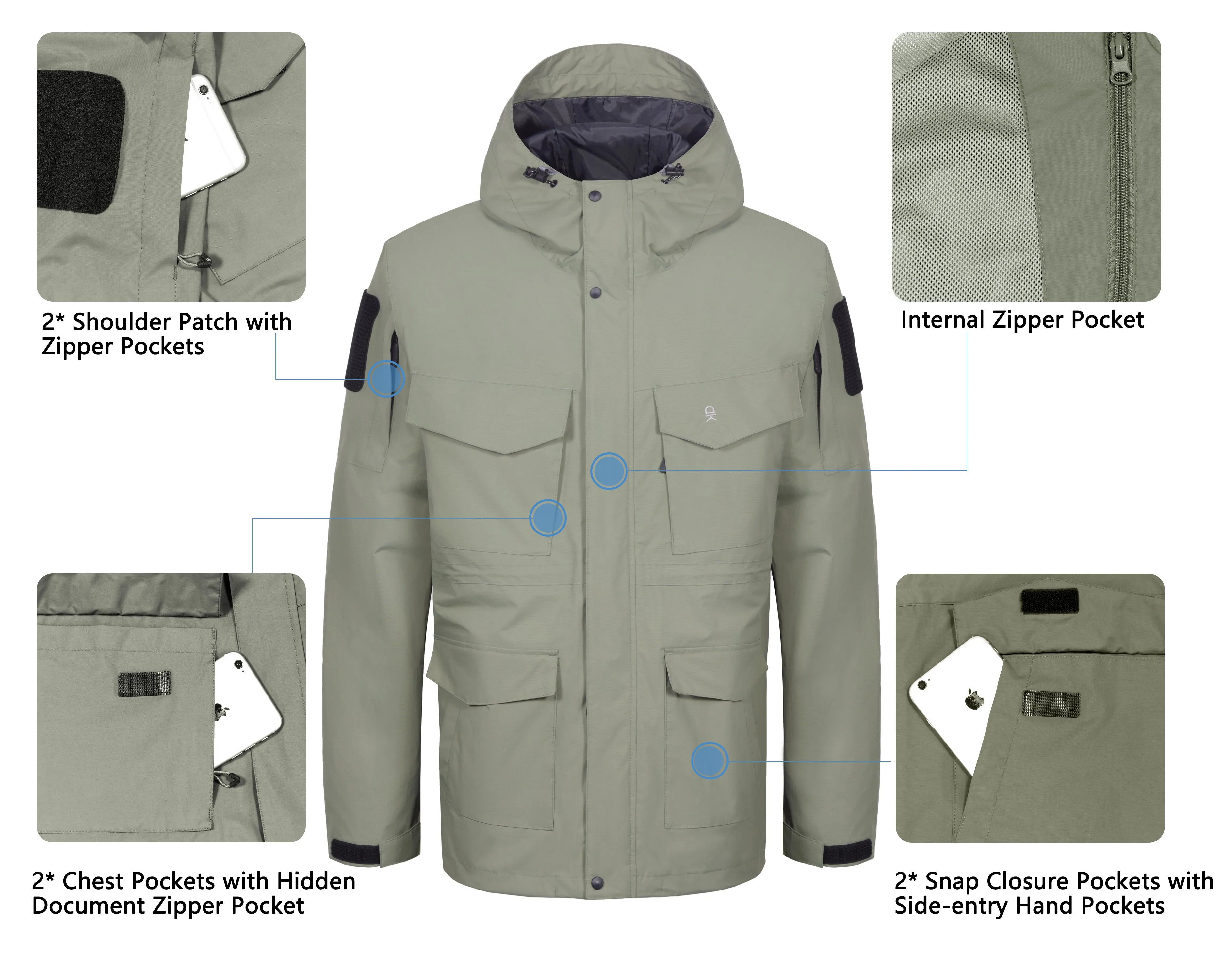 Men's Lightweight  Waterproof Large Pockets Rain Jacket