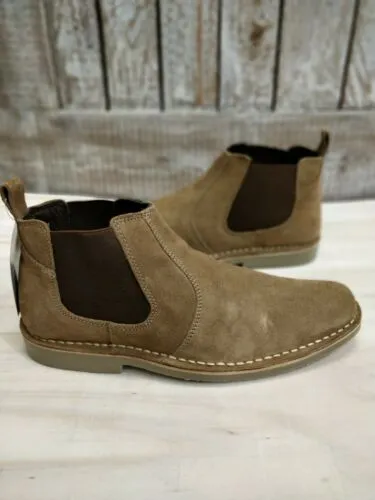 Mens Suede Desert Boots Pull on Slip Taupe Dealer Chelsea Boot Size 6 to 12