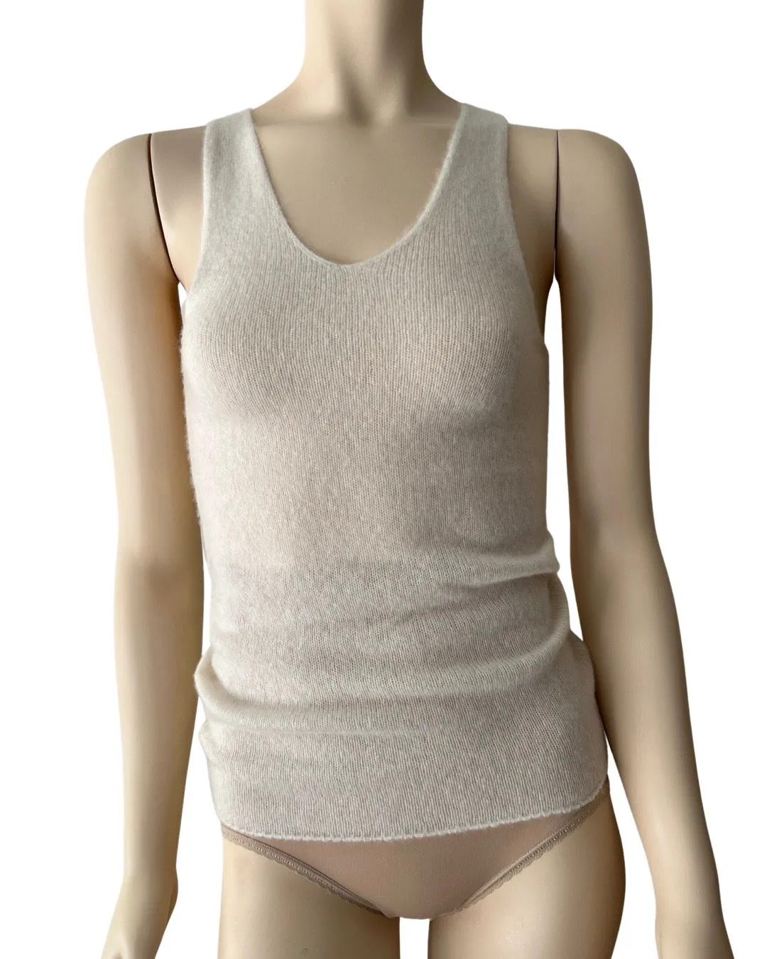 Minimalist dreamy cashmere silk cloud tank in Snow White