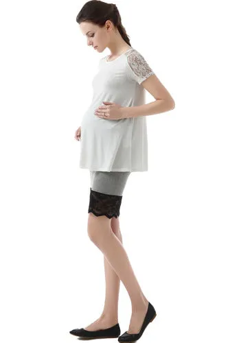 Momo Maternity Knee Length Lace Trim Fitted Skirt