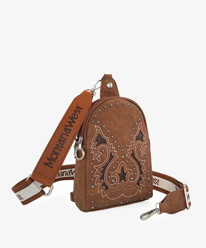 Montana West Embroidered Cut-out Boot Scroll Sling Bag