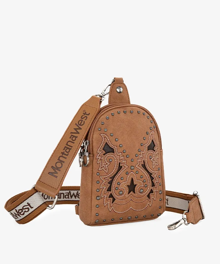 Montana West Embroidered Cut-out Boot Scroll Sling Bag