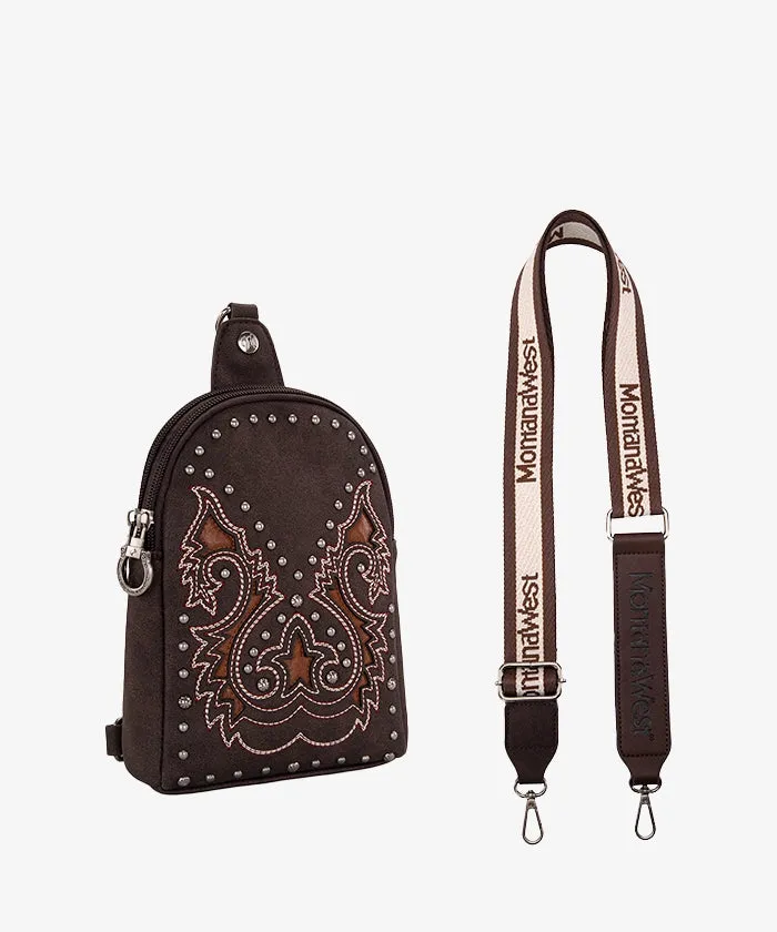 Montana West Embroidered Cut-out Boot Scroll Sling Bag