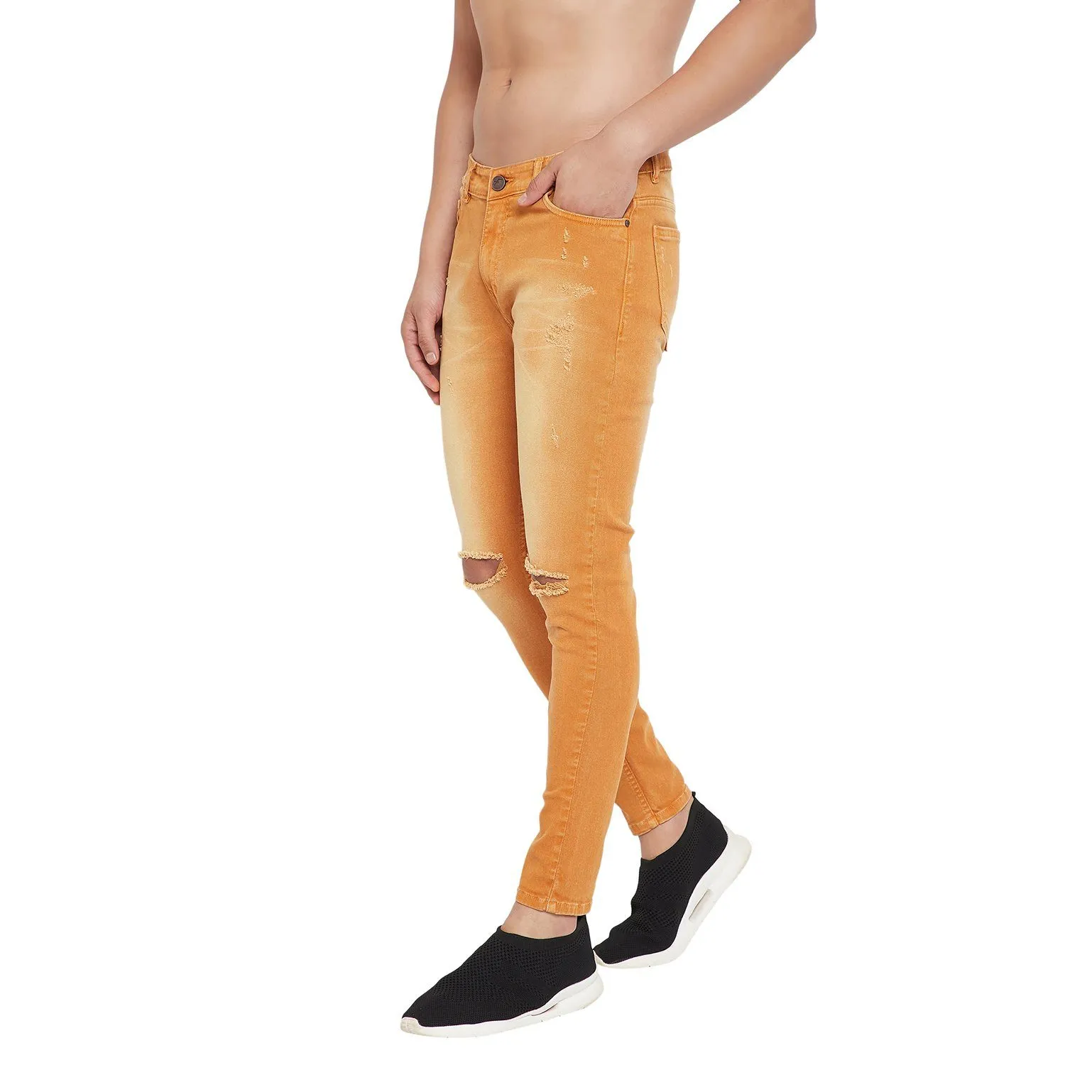 Mustard Knee Ripped Slim Fit Denim