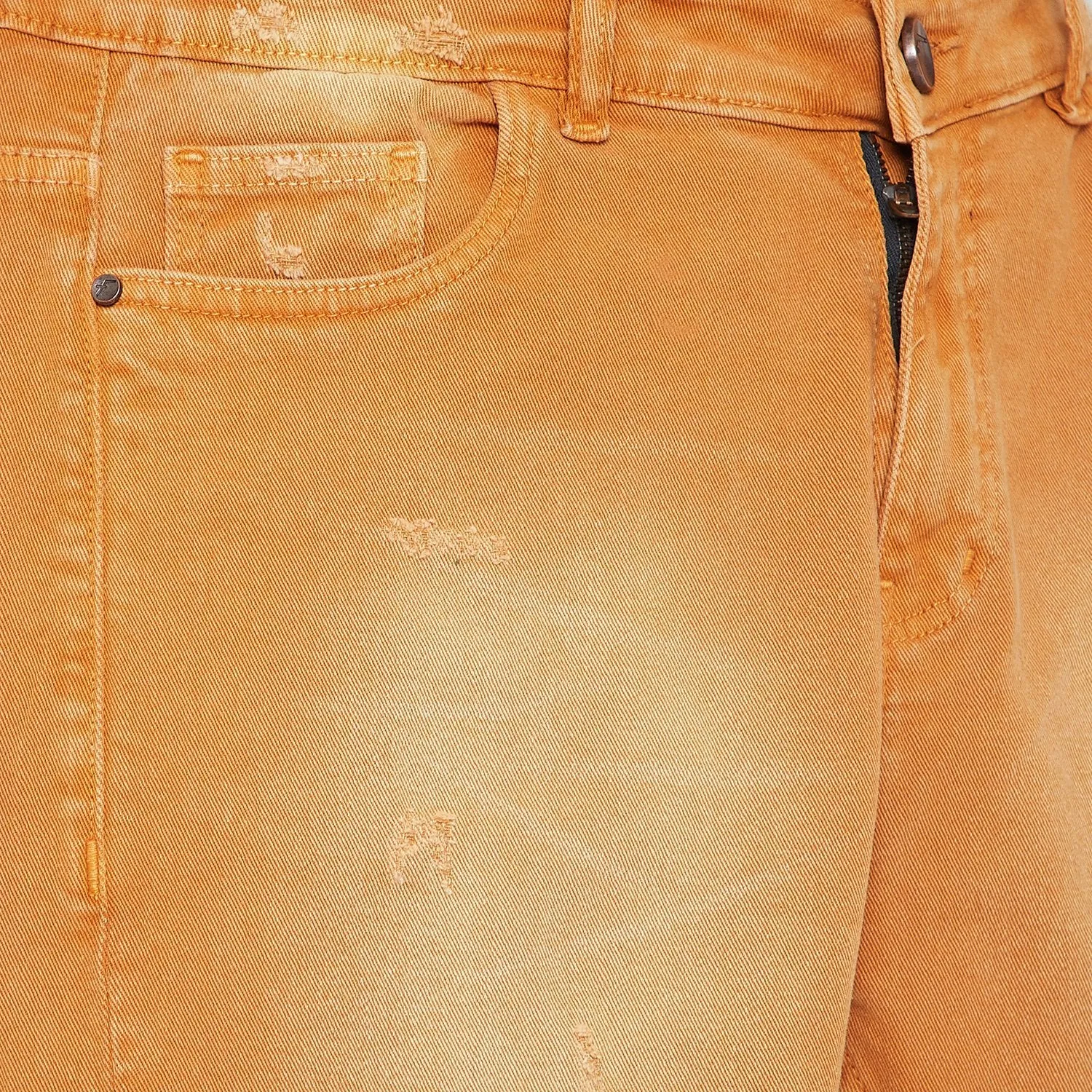 Mustard Knee Ripped Slim Fit Denim